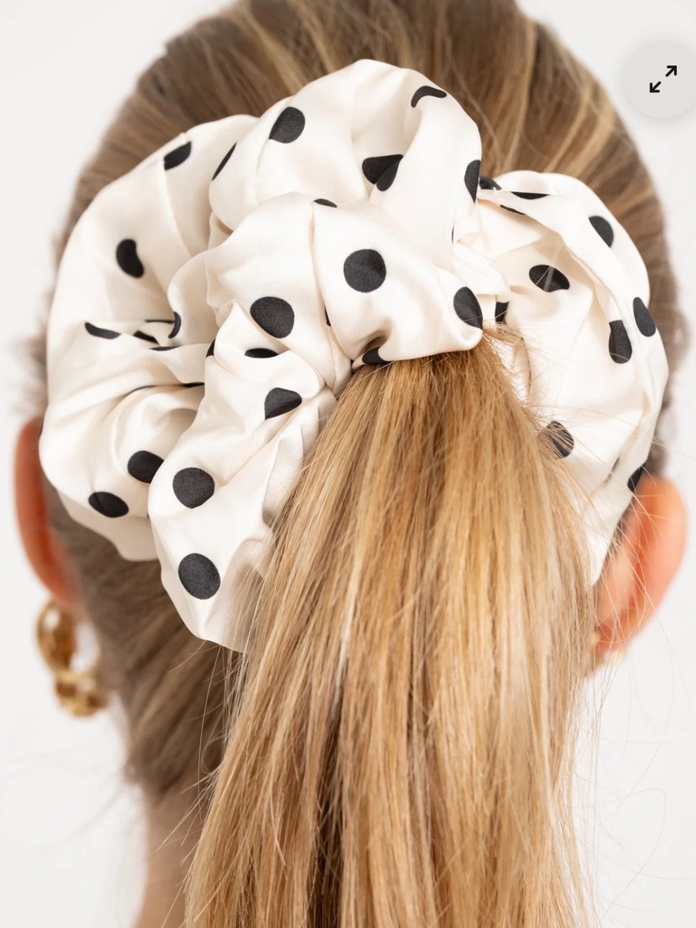 White Polka Dot Scrunchie Hair Tie - Classic Black Dot Pattern